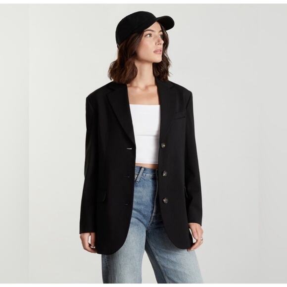 Everlane The ’80s Blazer Jacket Long Sleeve Black Women's Size 2 Oversized - Picture 1 of 11